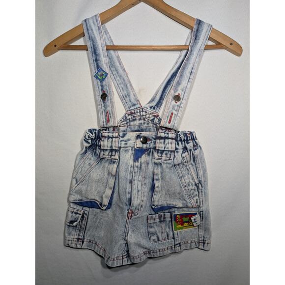Certified Kid Acid Wash Vintage Shortalls Overalls Dungarees Sz 6 90s Y2K Unisex - Picture 1 of 6